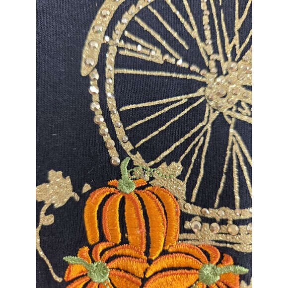 Karen Scott Plus 2X Shirt Autumn Harvest Bicycle Pumpkins Top Gold Bling Sparkle - Picture 10 of 12